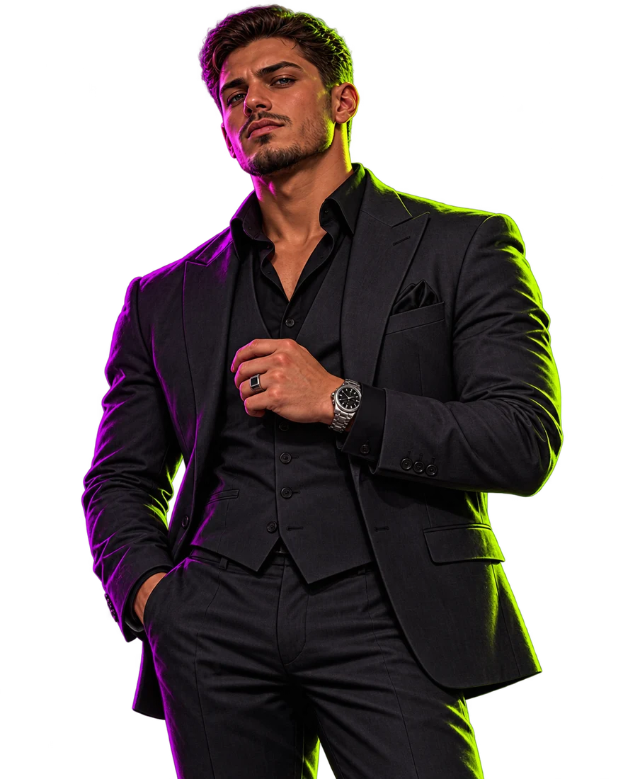 Personagem branco com traje de máfia BCR